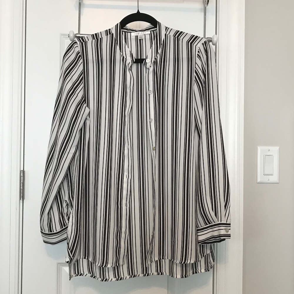 Spense Button Down Long-Sleeved Blouse, Black And… - image 2